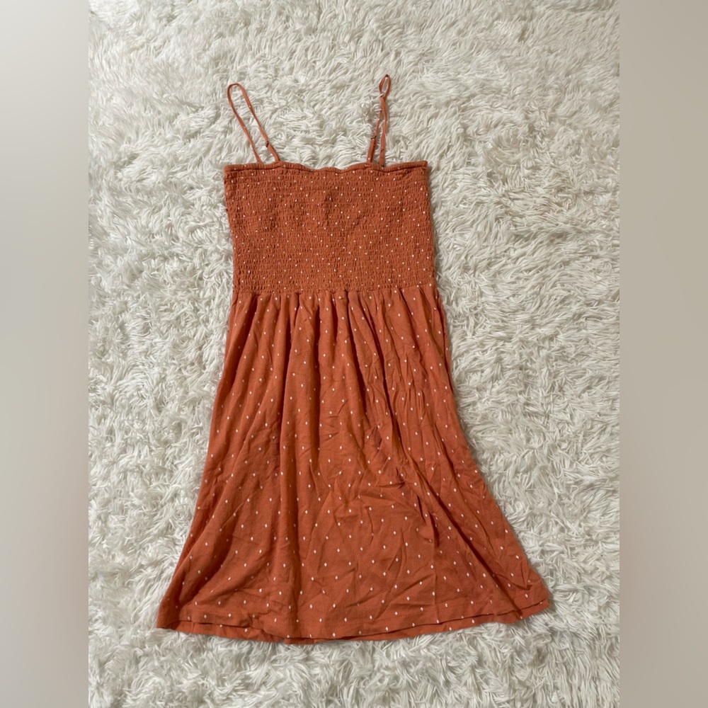 Roxy Smocked Beach Cover Up Resort Surfer Preppy Strappy Orange Dress Womens L - Picture 9 of 9